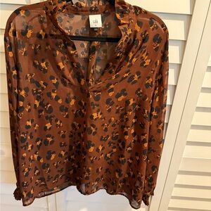 CAbi Brown and Black Leopard Print Blouse